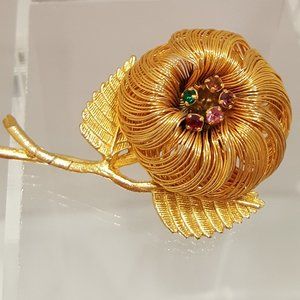 Gold Wire & rhinestone Floral pin